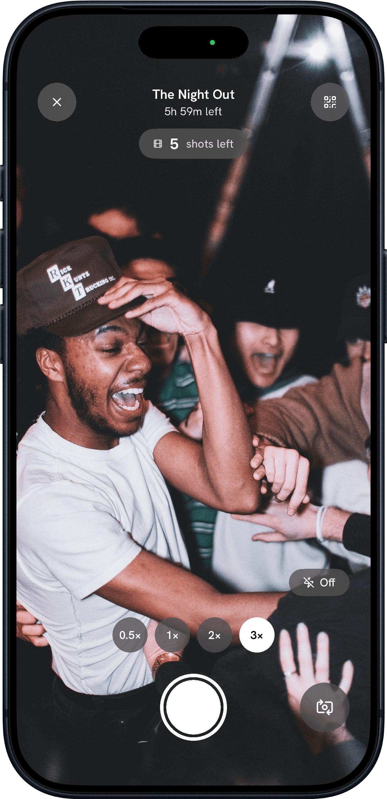 Taking a photo at a night out with Konfetti Camera
