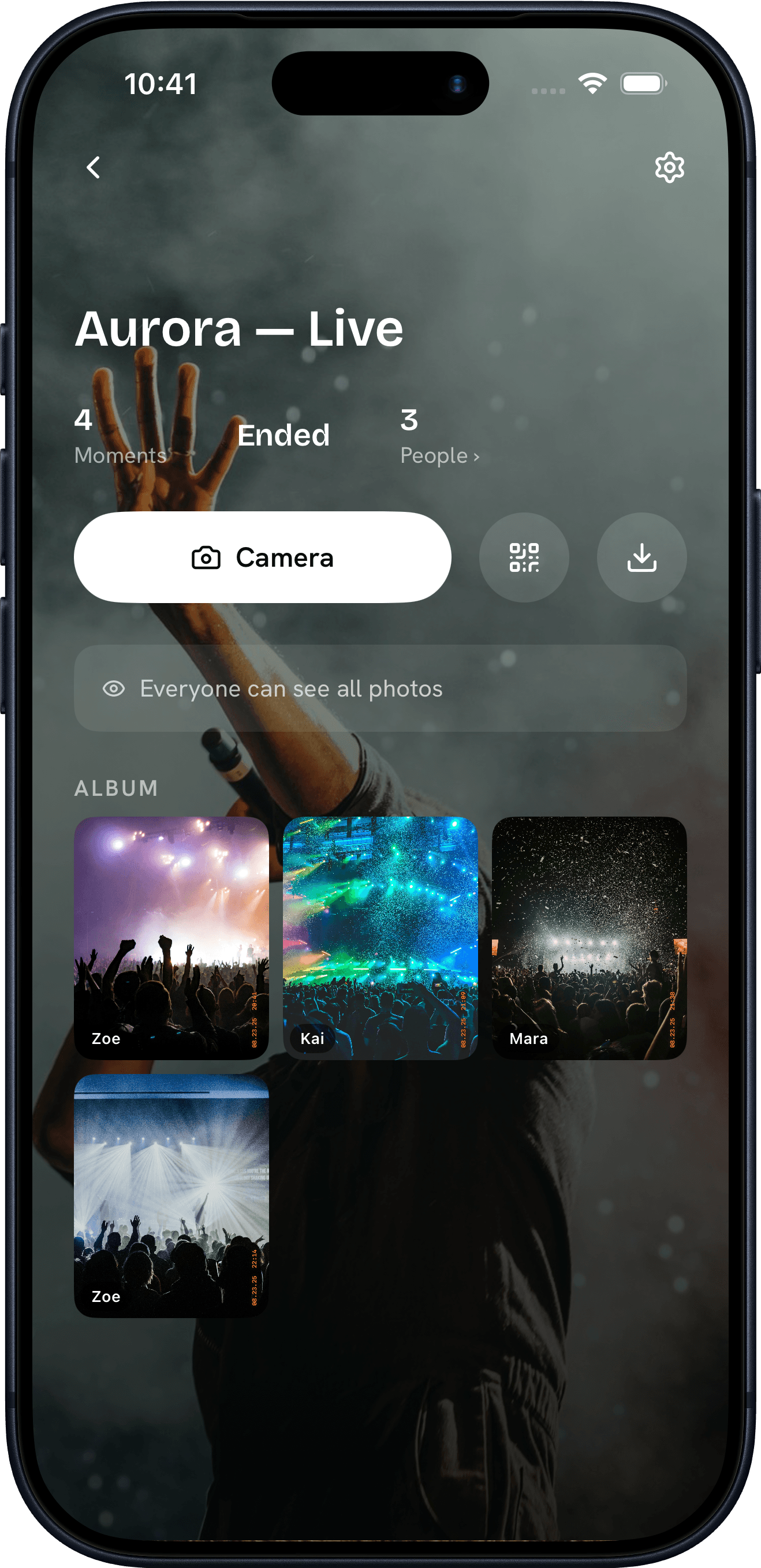 A shared concerts album in Konfetti Camera