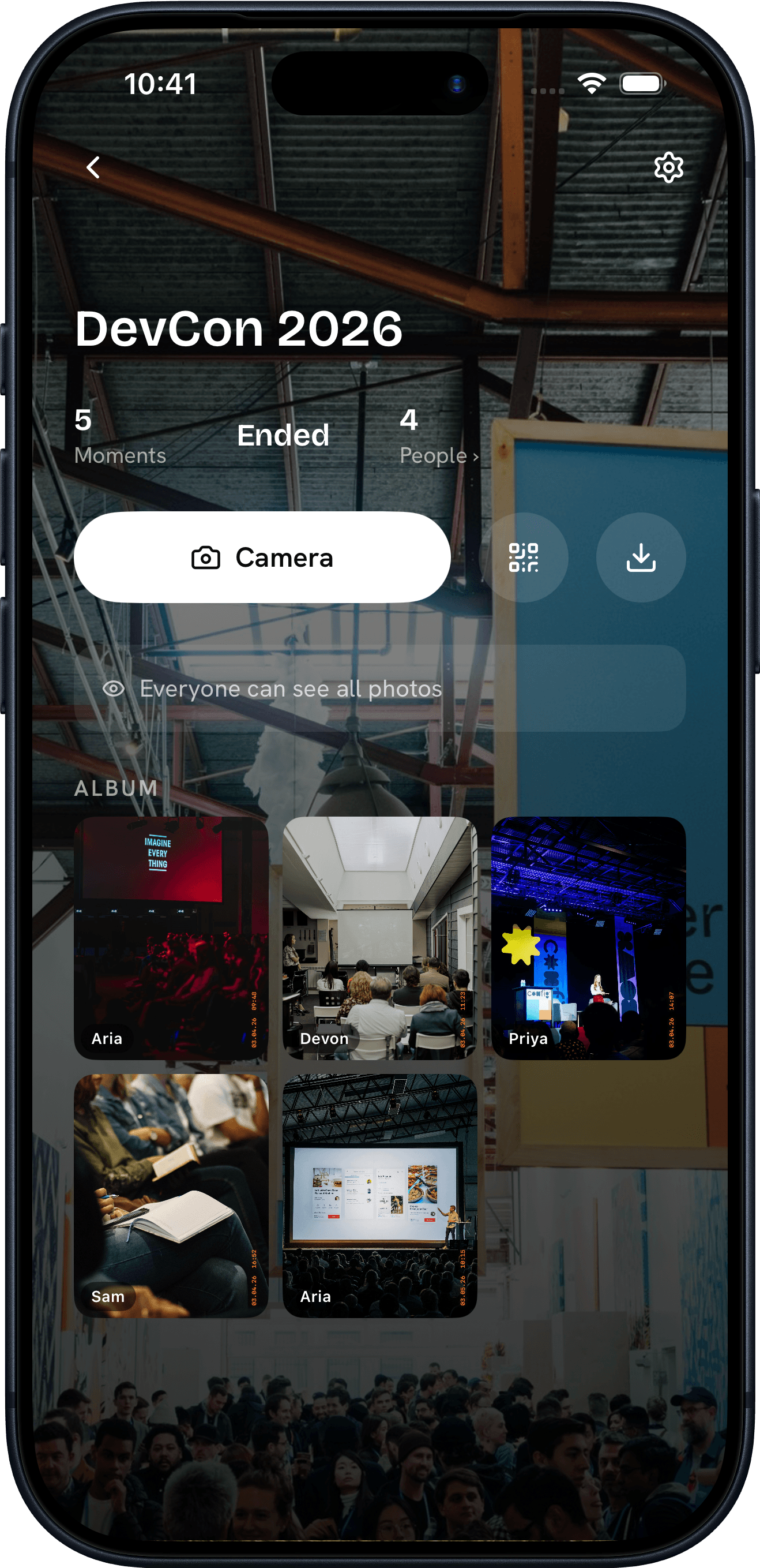 Konfetti Camera showing DevCon 2026